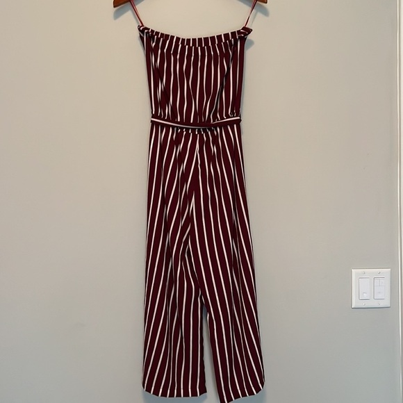 Ambiance romper jumpsuit strapless front tie red burgundy white striped small - Picture 9 of 9